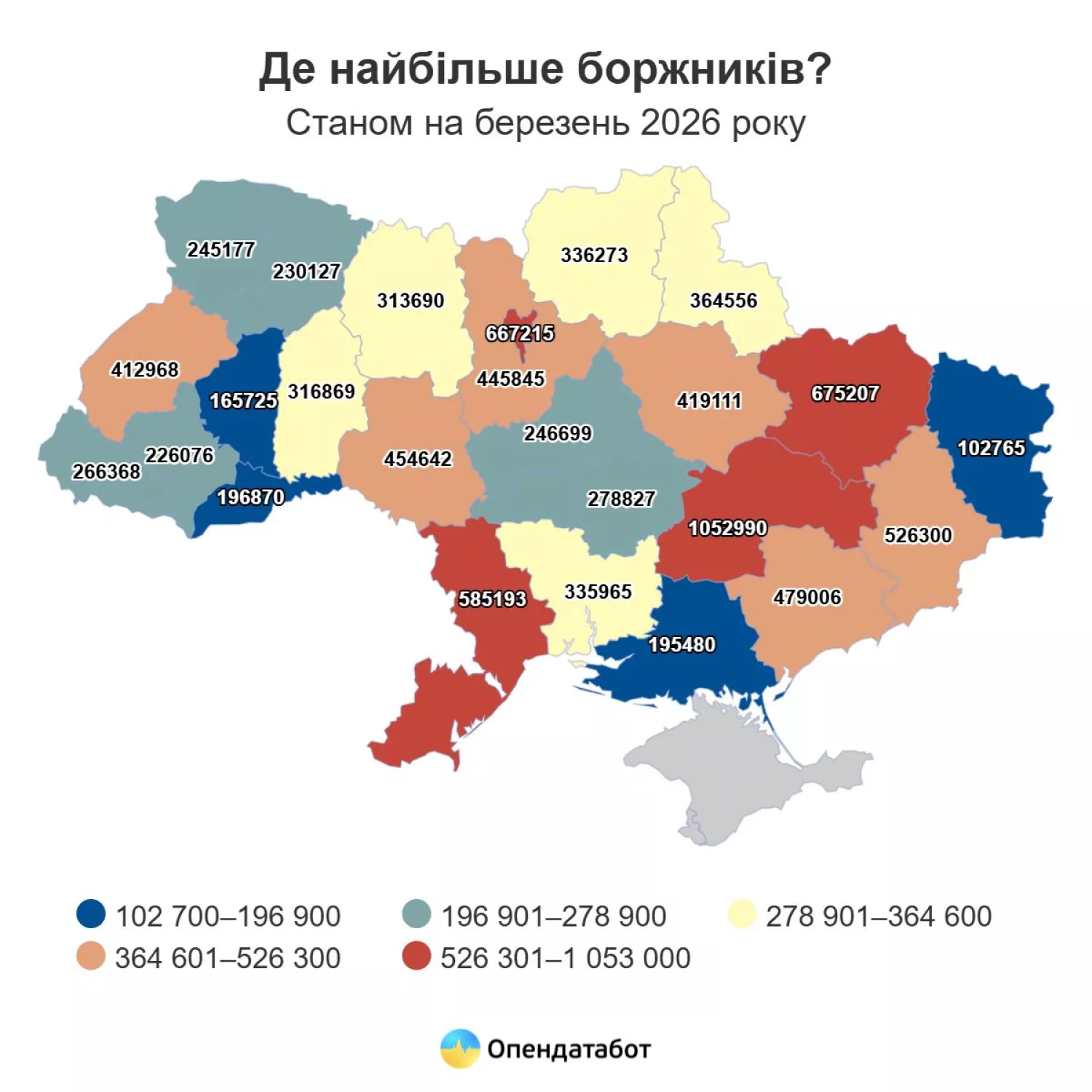 Кількість боржників по регіонах. Інфографіка: Опендатабот