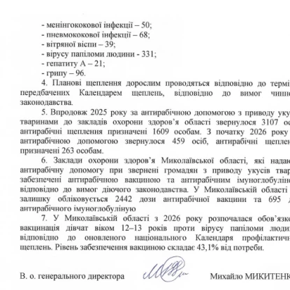 Інформація щодо вакцинації в Миколаївській області. Відповідь на запит «МикВісті»
