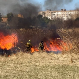 Вогнеборці ліквідують пожежу у Лісках. Фото &laquo;НикВести&raquo;.