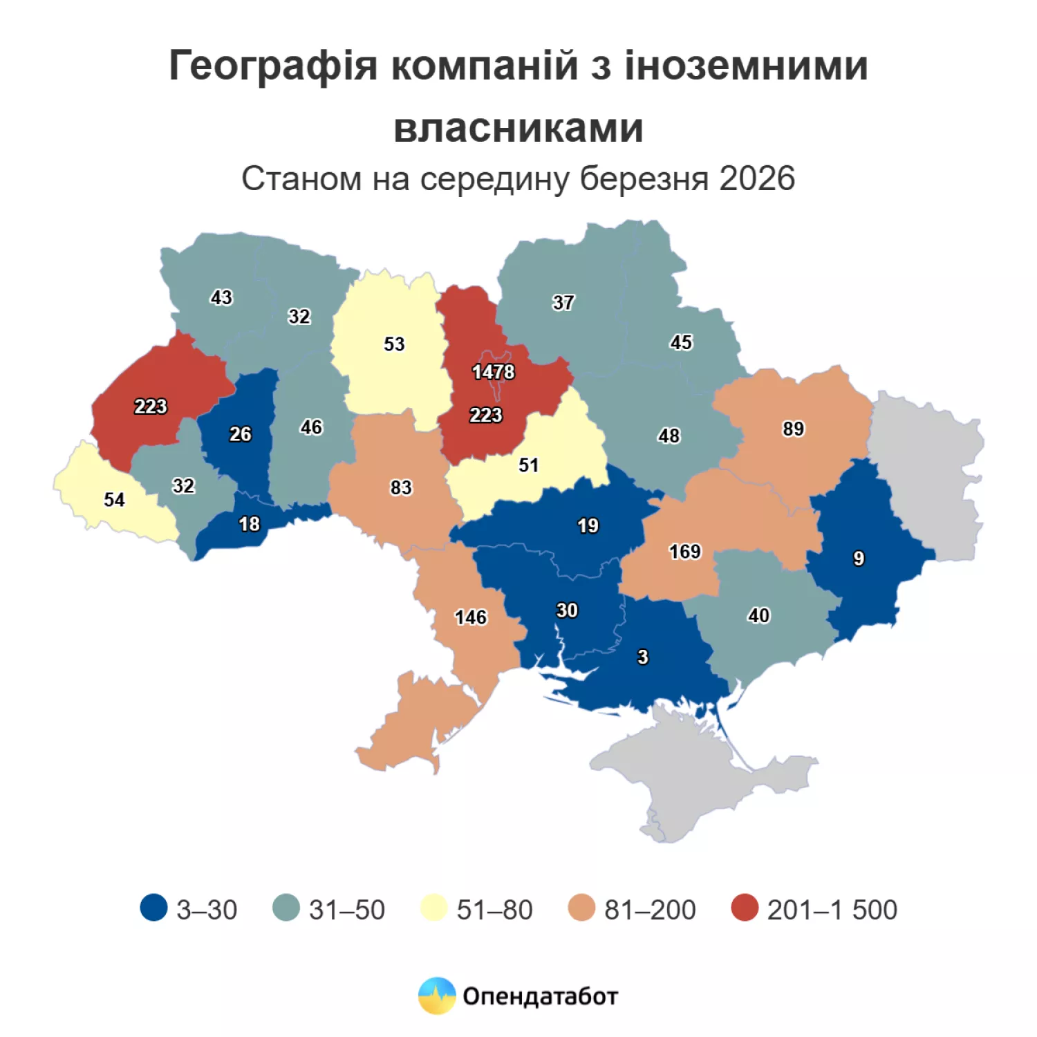 Географія компаній з іноземними власниками. Інфографіка: Опендатабот