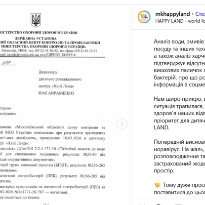 Інформація про первірку Happy Land. Скриншот зі сторінки закладу