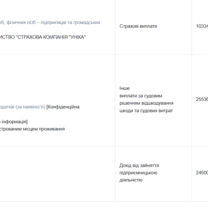 Доходи депутата Федора Панченка та його дружини. Скриншот з Єдиного реєстру декларацій
