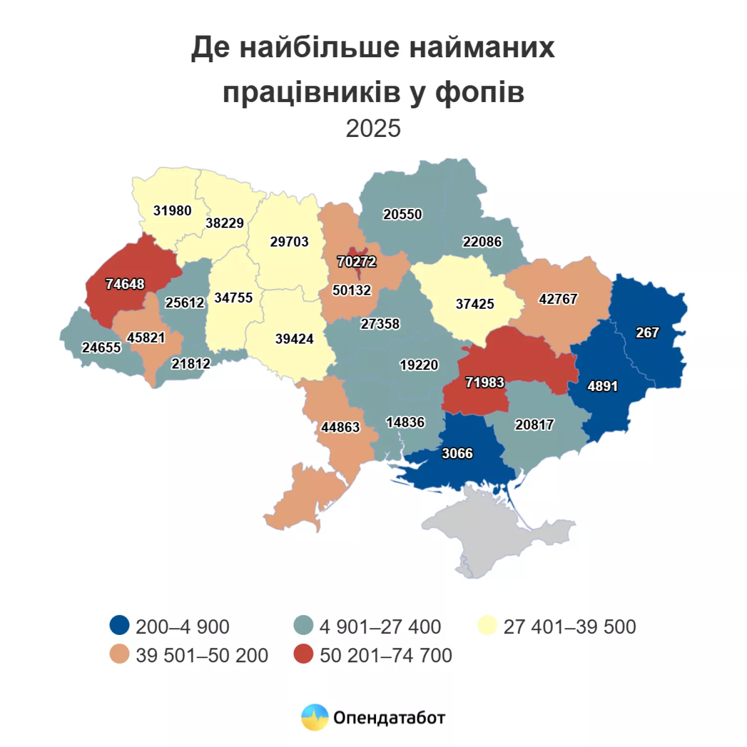 Де найбільше найманих працівників у ФОПів. Інфографіка: Опендатабот