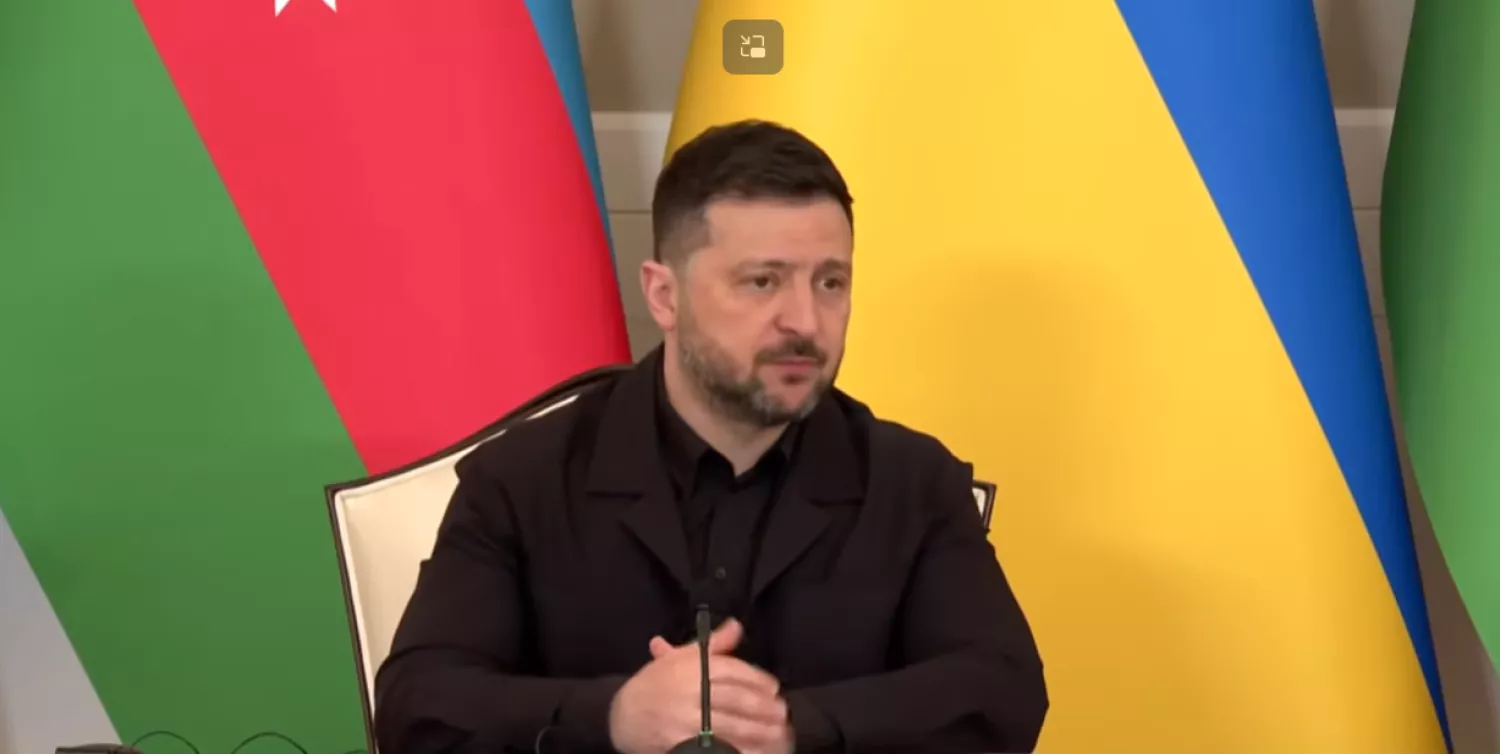 Президент Володимир Зеленський під час візиту до Азербайджану. Скриншот з трансляції