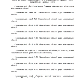 Мережа ліцеїв у Миколаєві, яку пропонують затвердити. Скриншот з проєкту рішення сесії