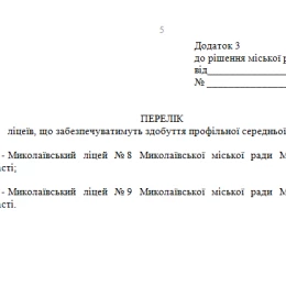 Мережа ліцеїв у Миколаєві, яку пропонують затвердити. Скриншот з проєкту рішення сесії