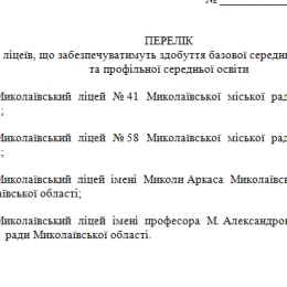 Мережа ліцеїв у Миколаєві, яку пропонують затвердити. Скриншот з проєкту рішення сесії