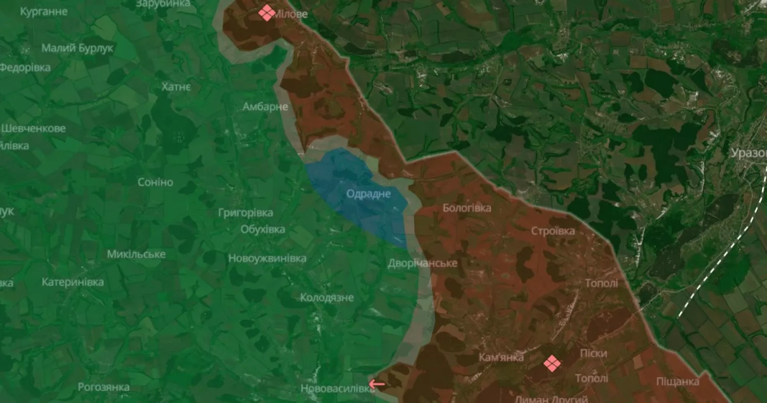 Село Одрадне на Харківщині, скриншот DeepState