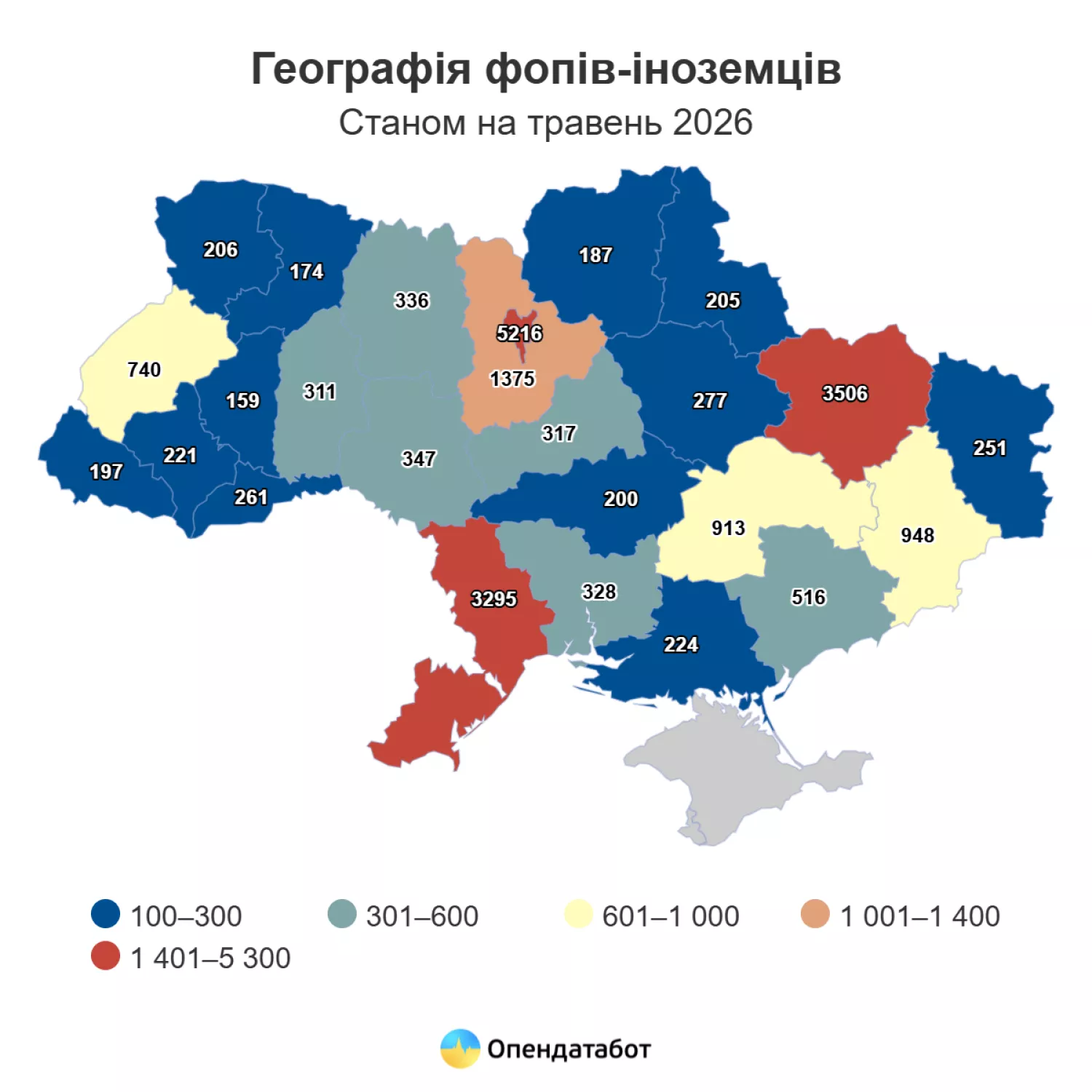 Кількість ФОПів-іноземців. Інфографіка: Опендатабот