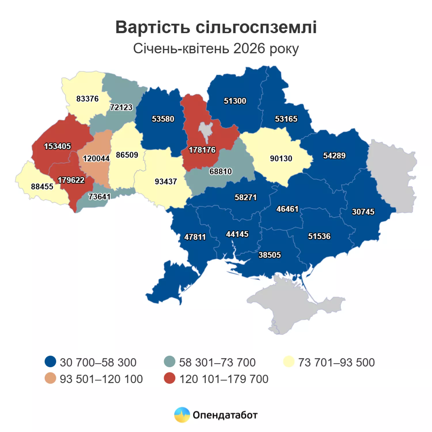 Вартість сільгоспземлі. Інфографіка: Опендатабот