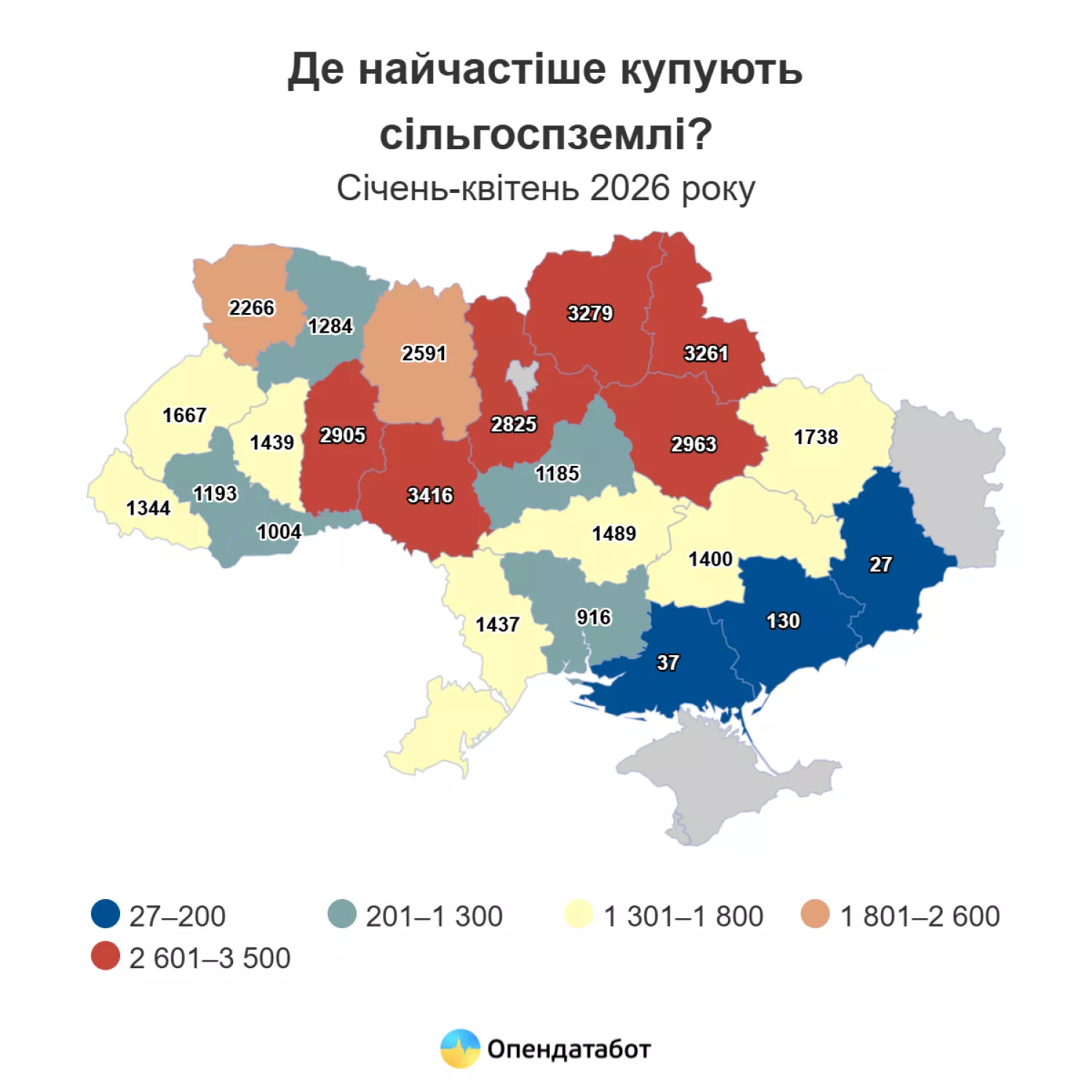Де найчастіше купують сільгоспземлі. Інфографіка: Опендатабот