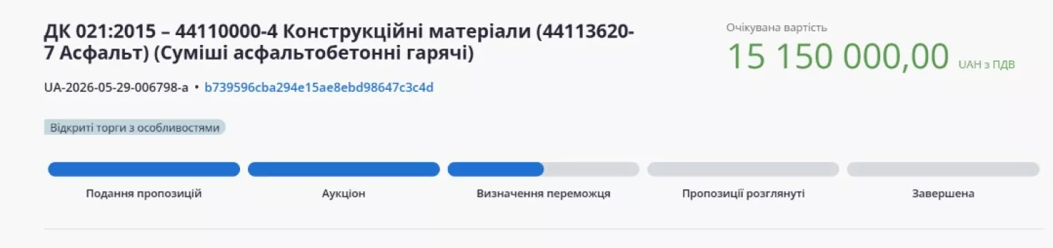 Скриншот з системи публічних закупівель Prozorro.