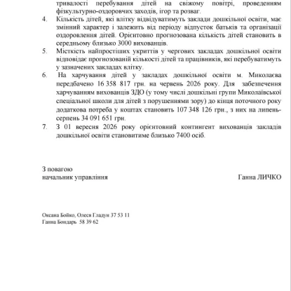 Відповідь на запит НикВести про роботу дитсадків Миколаєва влітку