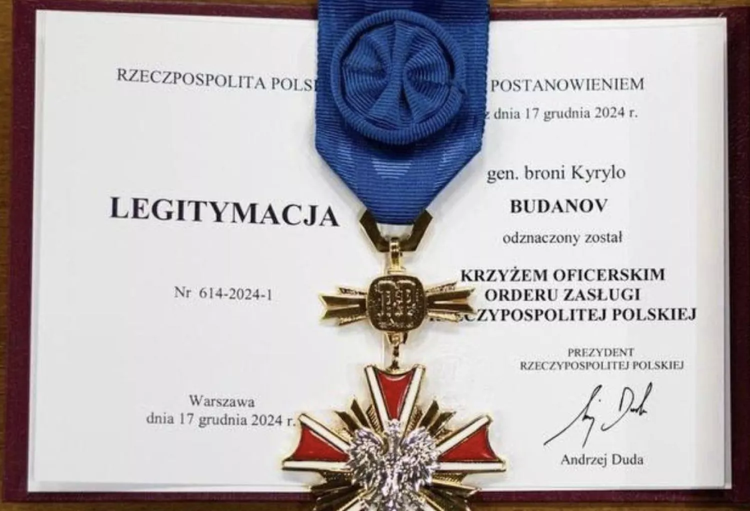 Буданов відмовився від польського ордена, фото з телеграм каналу Кирило Буданов