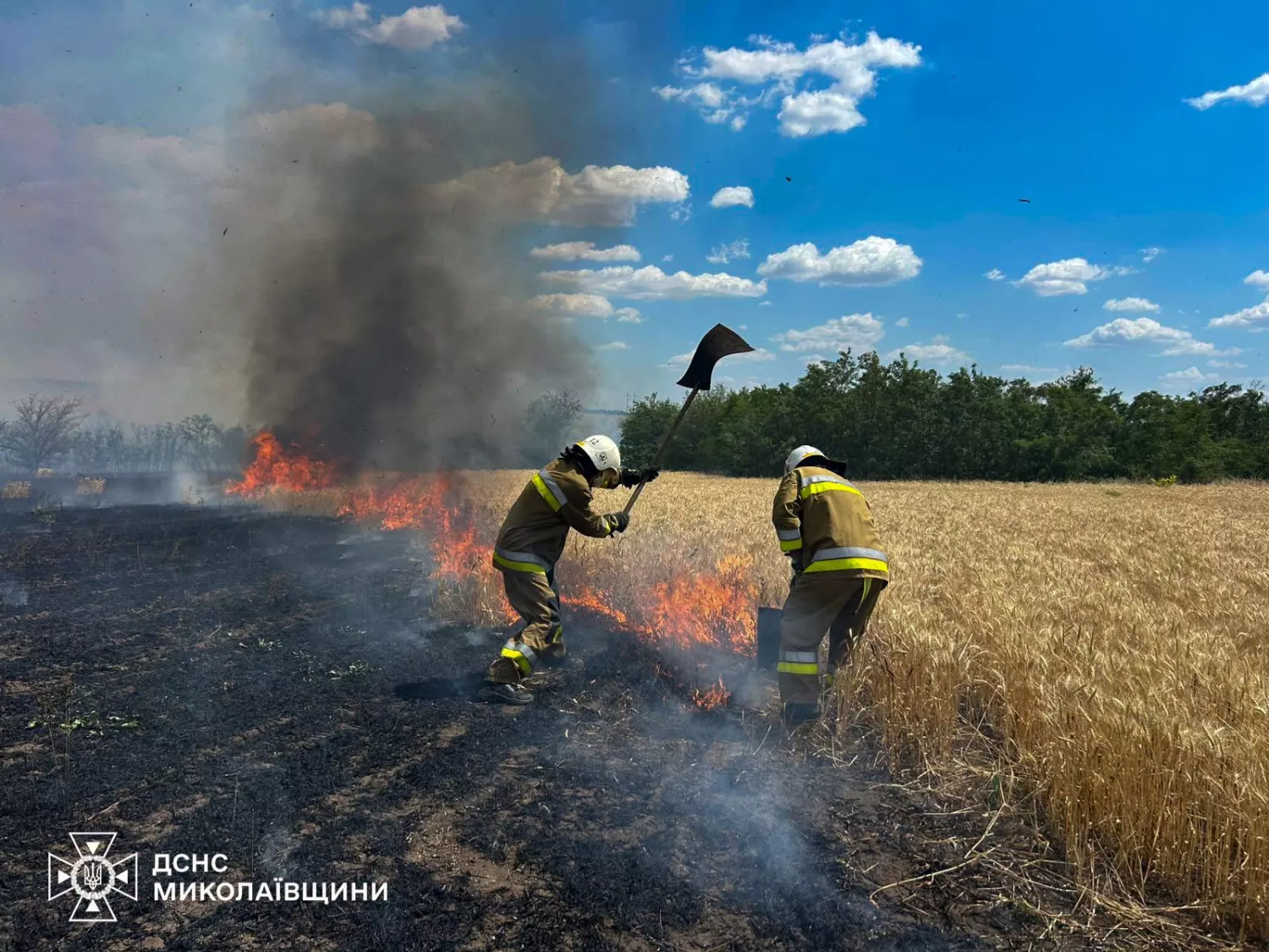Вогнеборці ліквідовують пожежу. Фото: ДСНС Миколаївщини