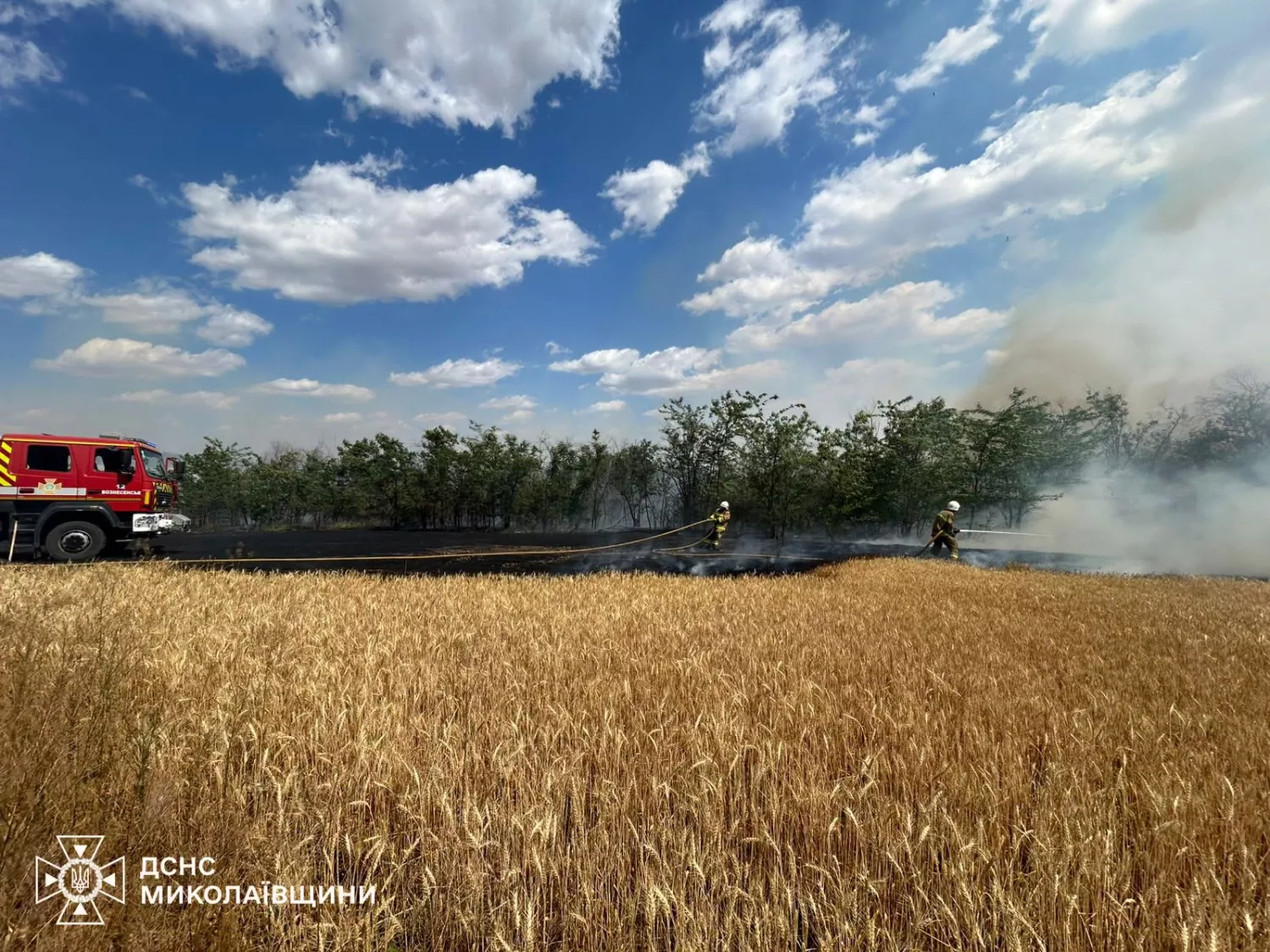 Вогнеборці ліквідовують пожежу. Фото: ДСНС Миколаївщини