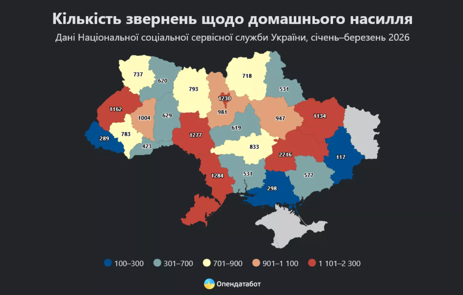Кількість звернень щодо домашнього насилля. Інфографіка: Опендатабот