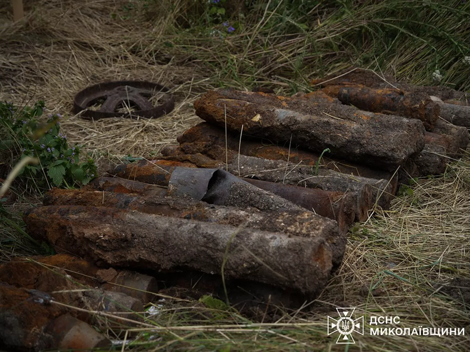 У Баштанському районі виявили та знищили 22 артилерійські снаряди. Фото ДСНС Миколаїв