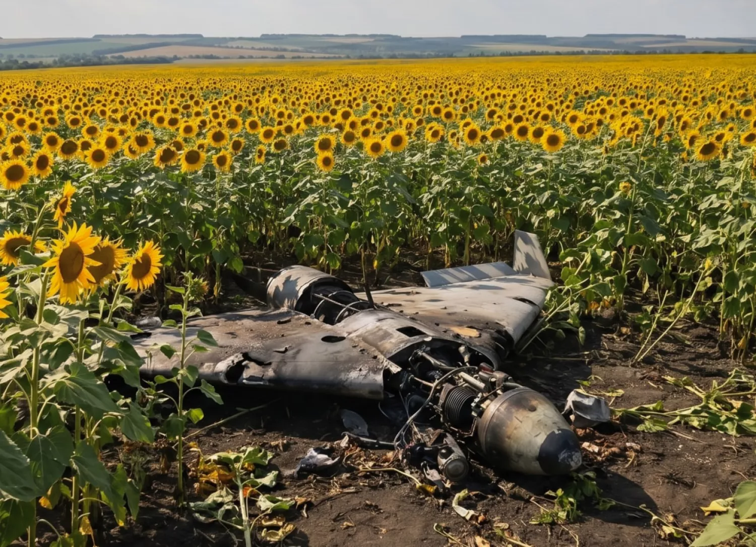 Дрон в полі соняшників. Фото: BBC Media Action