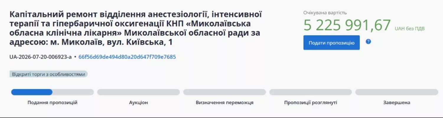 Скриншот тендерної документації з системи публічних закупівель ProZorro