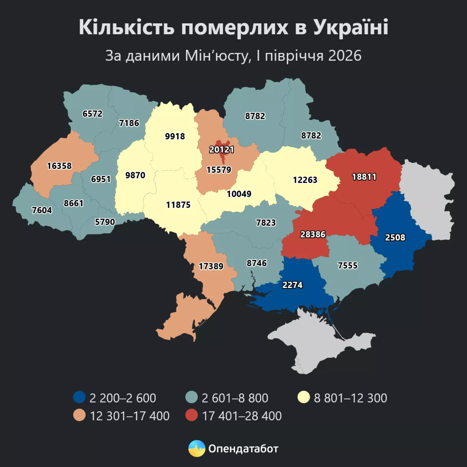 Кількість померлих в Україні. Інфографіка: Опендатабот
