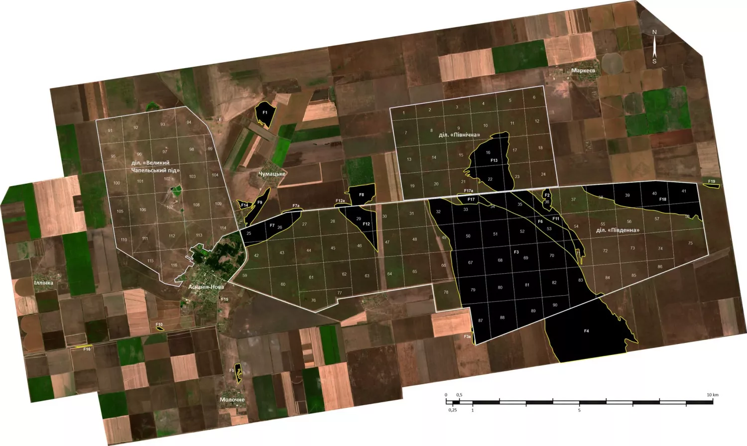 Супутниковий знімок Sentinel-2 із зафіксованими наслідками пожежі в заповіднику «Асканія-Нова» за період 22.06 – 22.07.2026. ФотоБіосферний заповідник «Асканія-Нова»