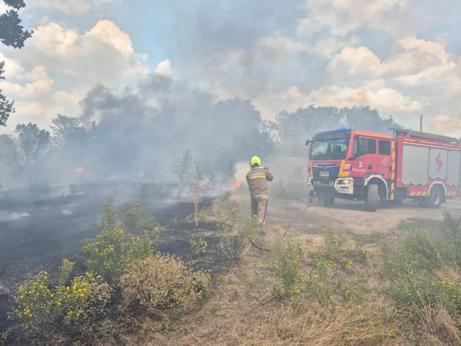 У Миколаєві горить близько 2 гектарів сухостою. Фото: ДСНС Миколаївщини