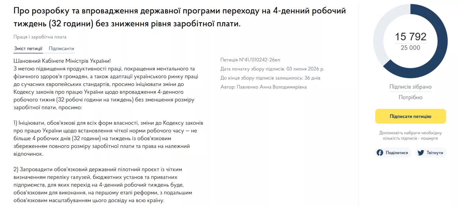Скриншот петиції з сайту Уряду
