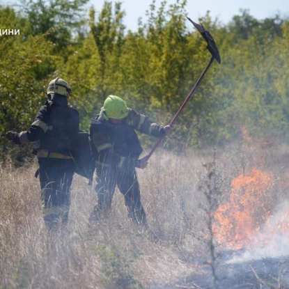 Через обстріл загорілася суха трава. Фото: ДСНС