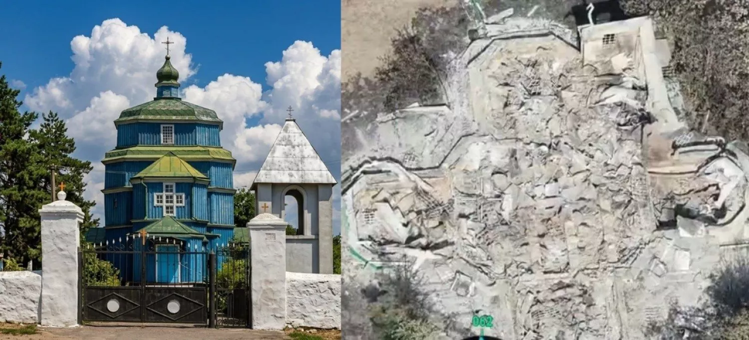 Росіяни спалили козацьку церкву на Херсонщині, яку побудували без жодного цвяха. Фото: Херсонська ОВА