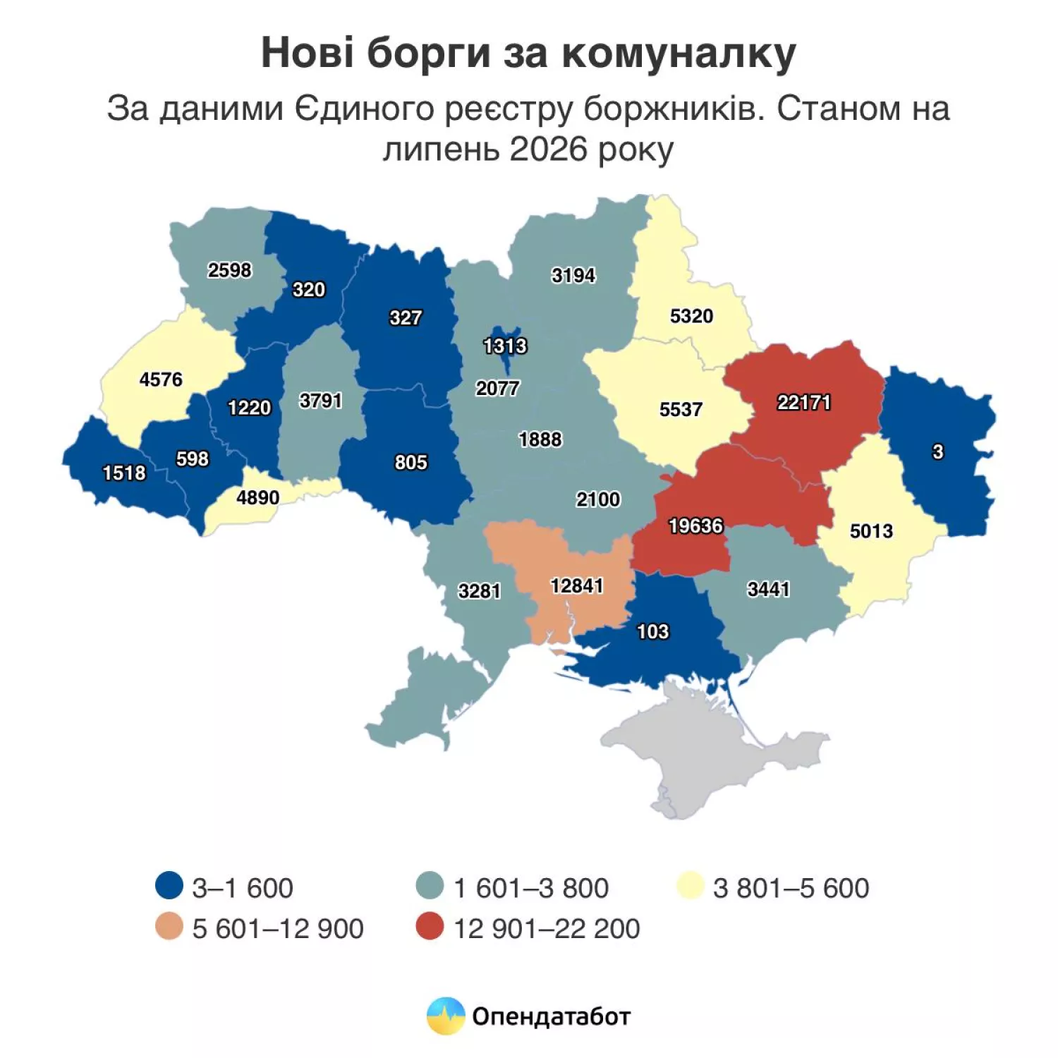 Миколаївщина на третьому місці серед боржників за комунальні послуги. Інфографіка Opendatabot