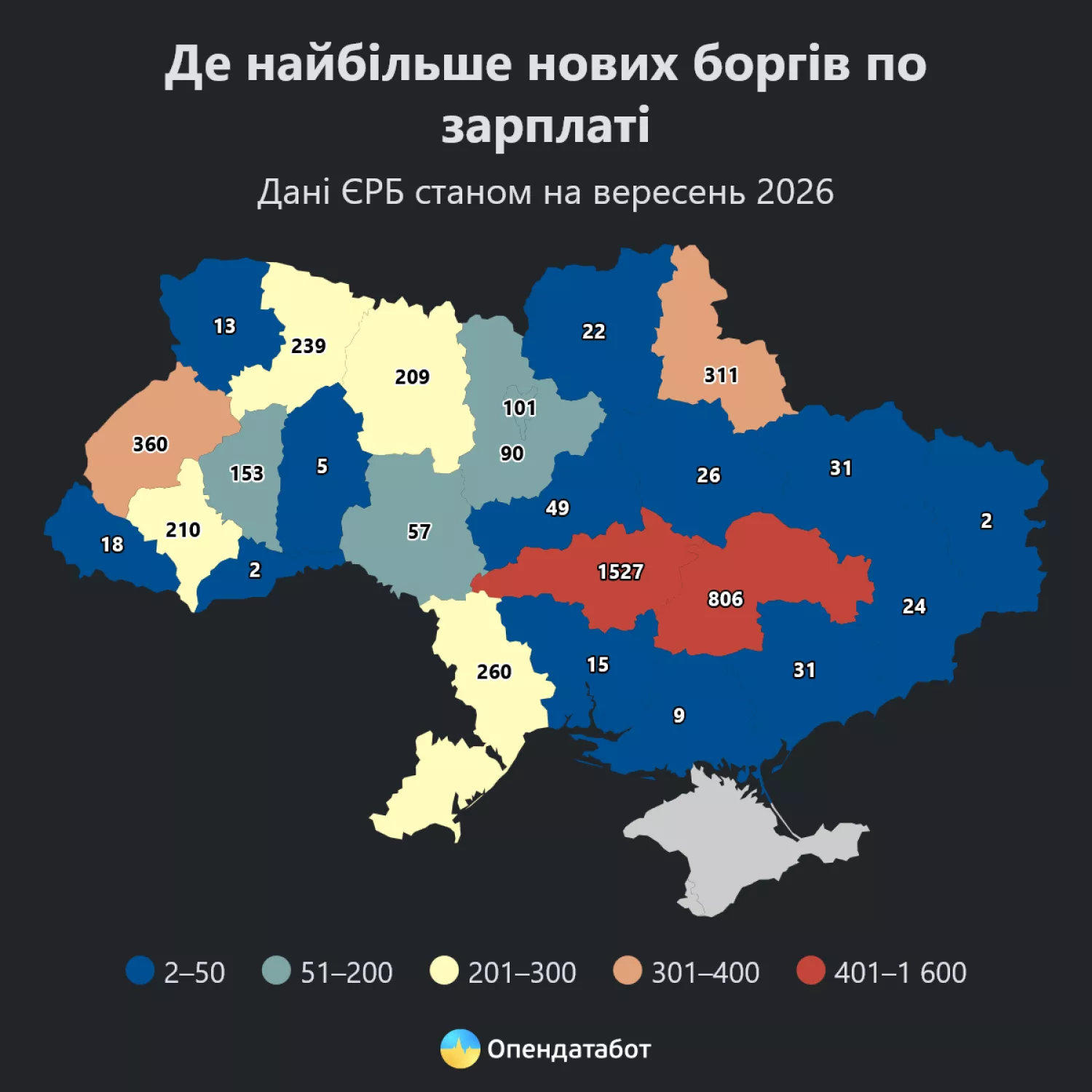 Де найбільше нових боргів по зарплаті. Інфографіка: Опендатабот