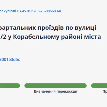 Тендер 2025 року на капремонт внутрішньоквартальних проїздів на Океанівській. Скриншот з Prozorro