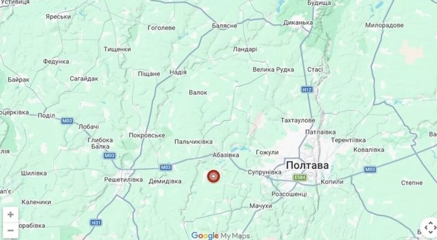 Поблизу Полтави стався землетрус. Скріншот із сайту Головного центру спеціального контролю