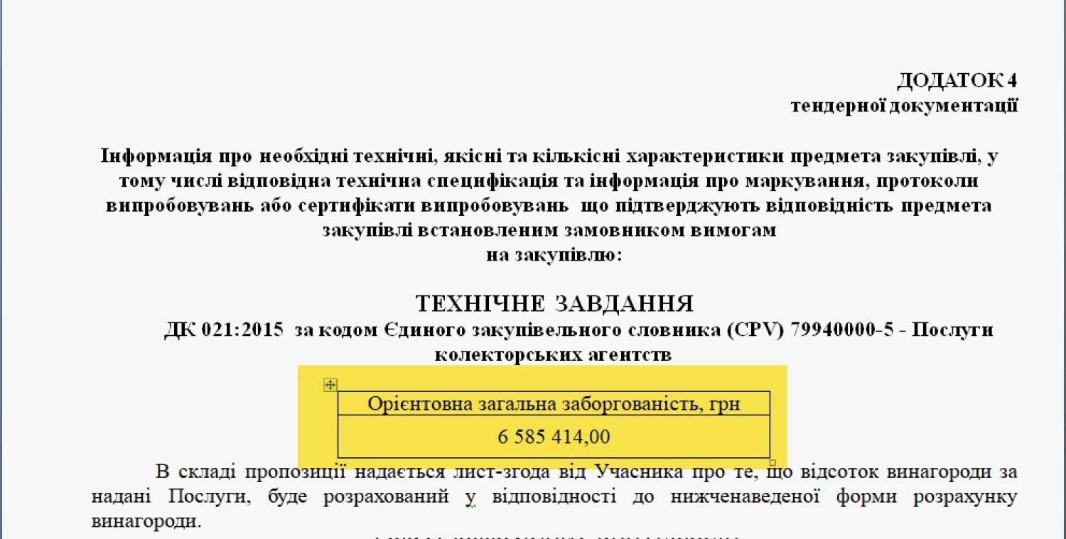 Орієнтовна сума боргів, які планує стягнути водоканал. Скриншот з Prozorro