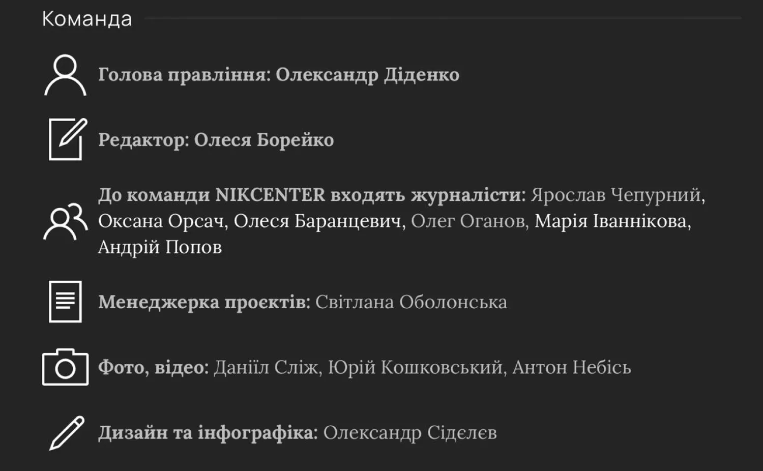 Команда видання, скрин з сайту NikCenter
