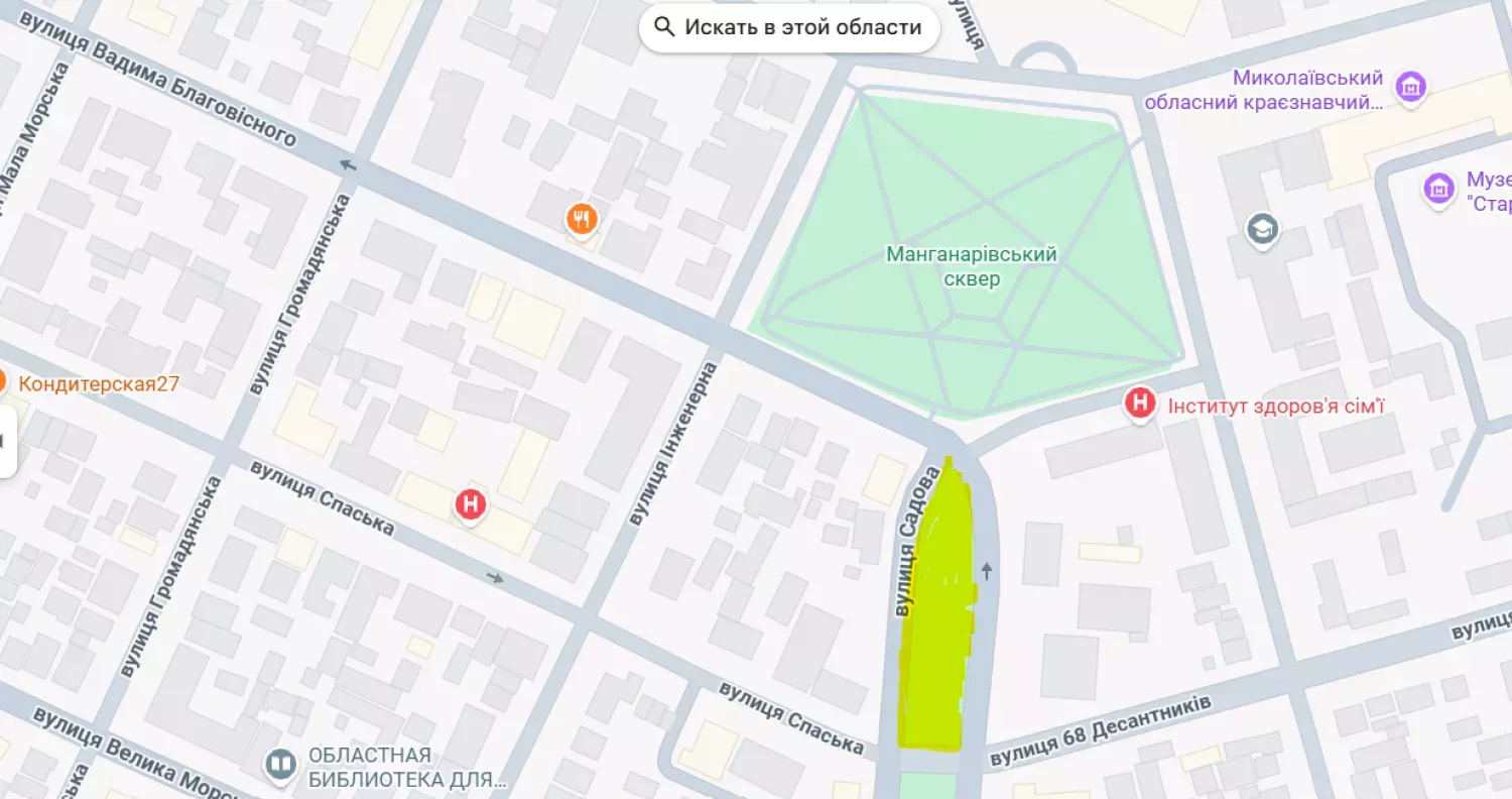 Бульварна частина Садової, якій планують дати назву. Скриншот Google Maps