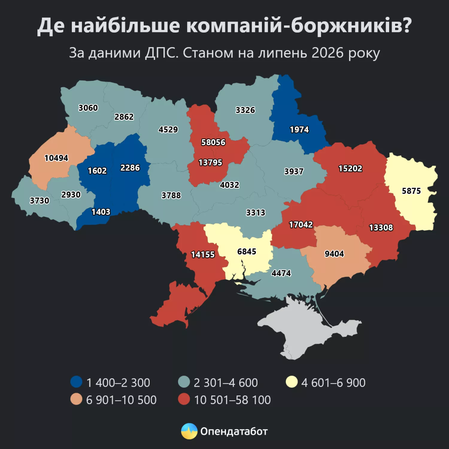 Де найбільше компаній-боржників? Інфографіка: Опендатабот