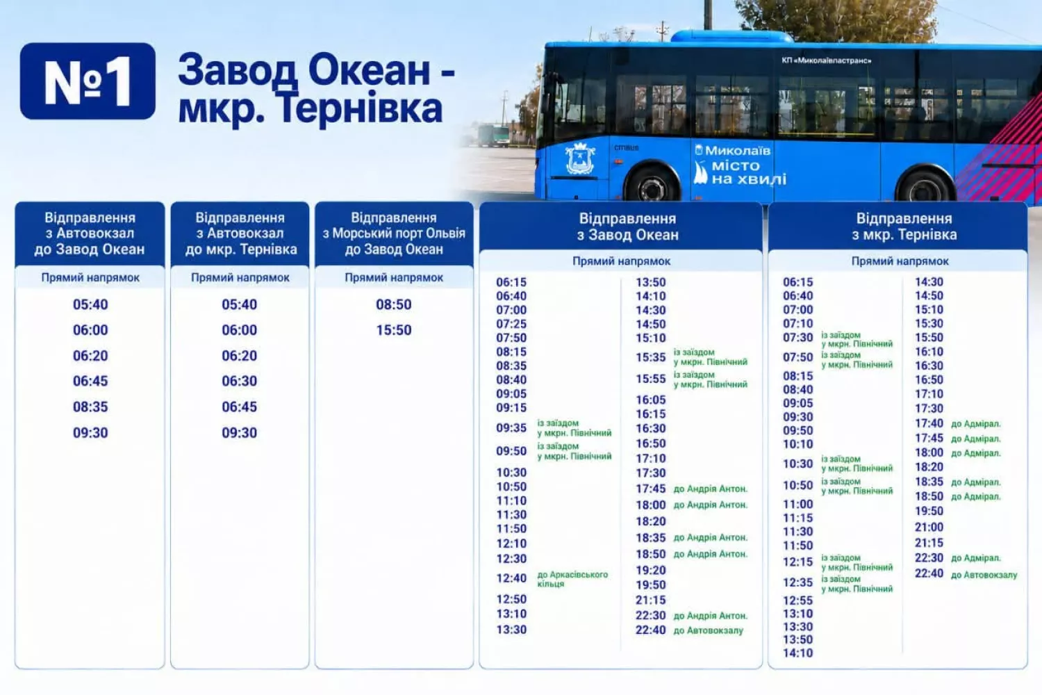 Розклад маршруту №1. Фото: КП «Миколаївпастранс»